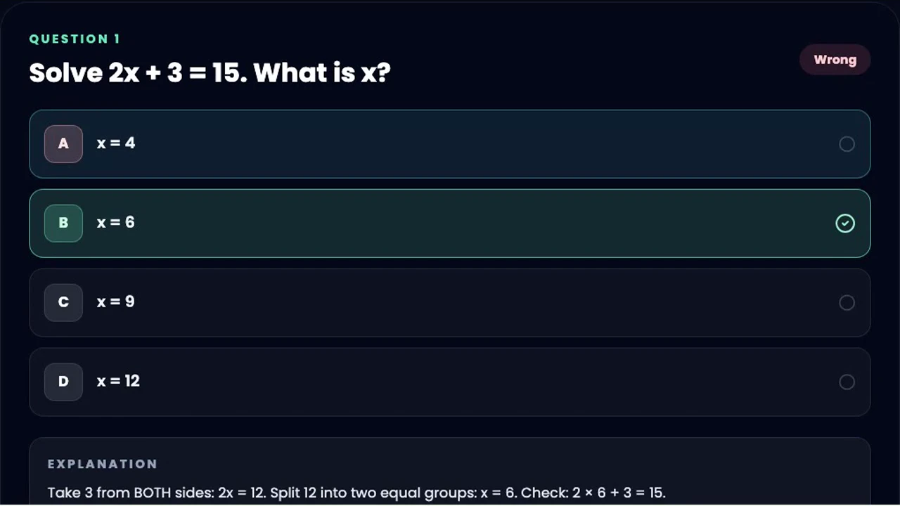 Actual topic quiz · deliberately wrong synthetic answer